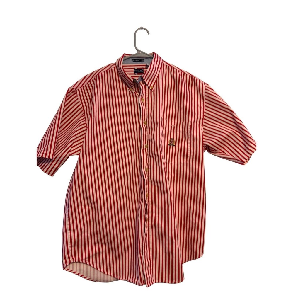 Bugle Boy Classics Mens‎ Red White Striped Short Sleeve Button Down Shirt Large